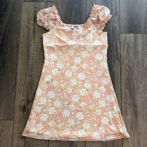 RSQ Floral Smocked Back Ruffle Mini Dress Peach Medium Kids Tillys‎ Boho Summer
